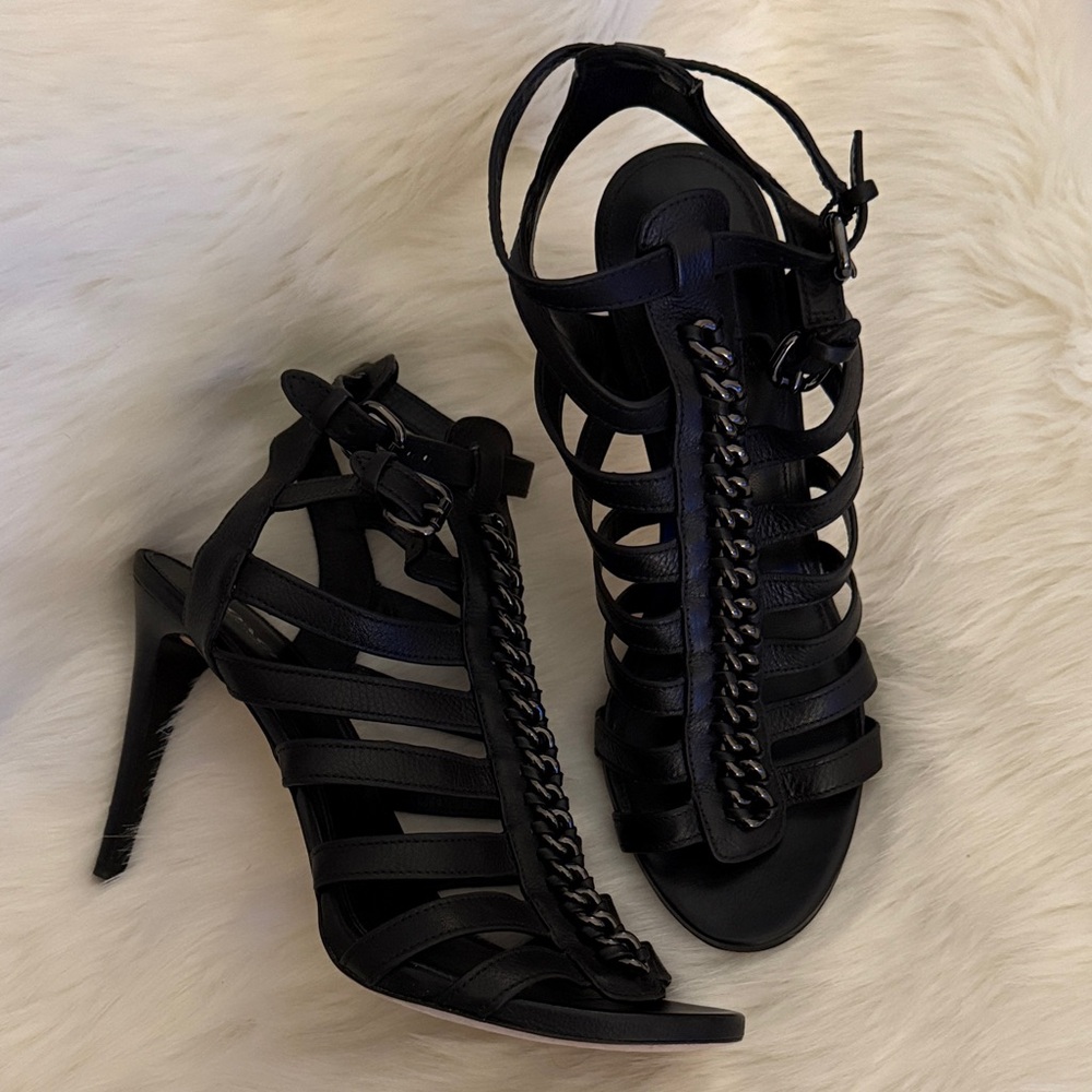 Coach Black Strappy Heeled Cage Sandals with Chains - Worn Once - Size 9